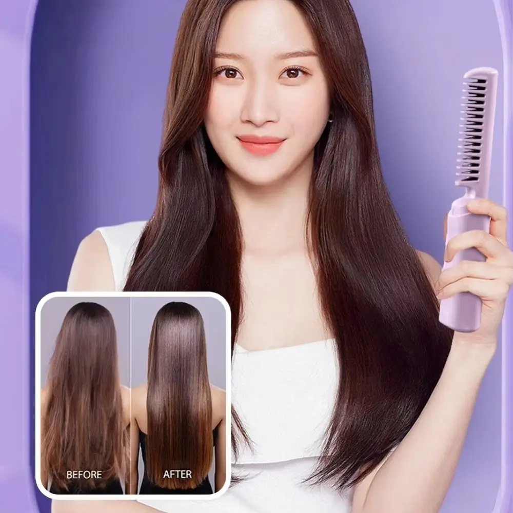 

Anti-Scald Hair Straightener Brush USB Rechargeable Cordless Straight Hair Comb Electric Heating Up Straightener Comb for Home
