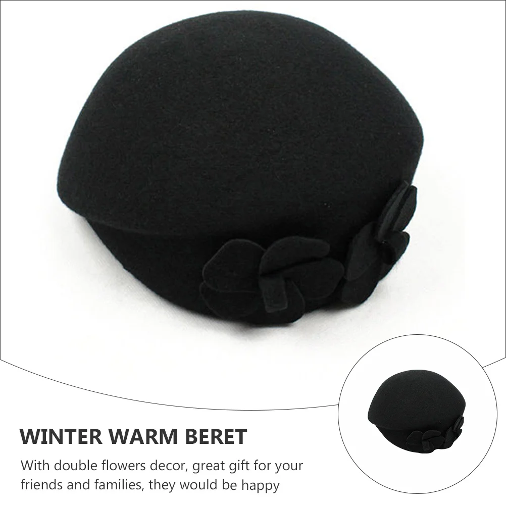 

1Pcs Stylish Double Flower Beret Women's Woolen Winter Warm Hat British Inspired Fashion Headwear Soft Non Fade Fabric