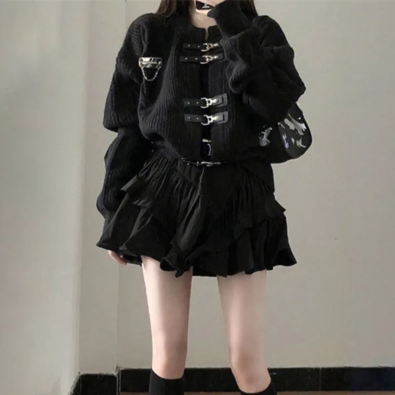 

Korean Cardigan 2 Piece Set Women Clothing Jackets Sueter De Mujer Fashion Knitwears Sweater Coat +A-Line Skirt Y2k Clothes Suit