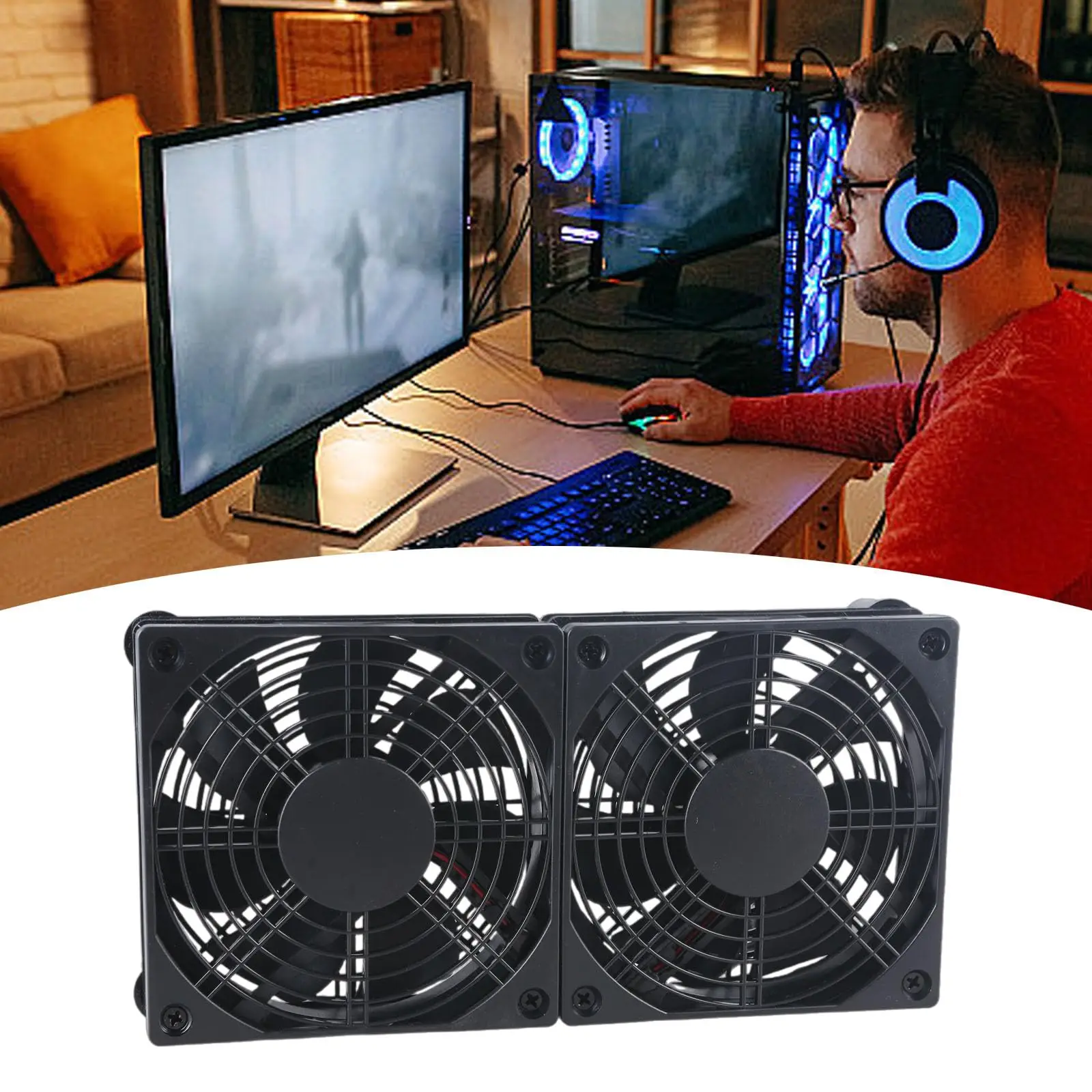 USB Router Cooling Fan 24 x 12 x 5 cm Black Dual Fan 45 CFM 1400 RPM Silent Airflow for Router Modem Console Laptop