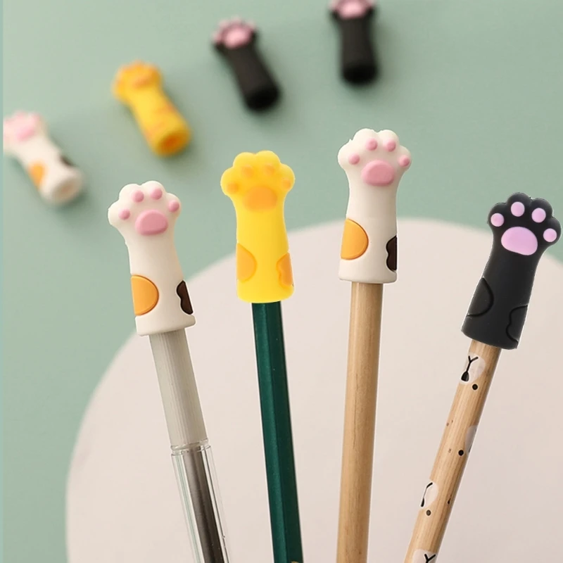 3PCS Cartoon Silicone Pencil Topper Cat Paw Pencil Topper Stress Relief Anti-Chewing Silicone Pencil Cap for Kid Student