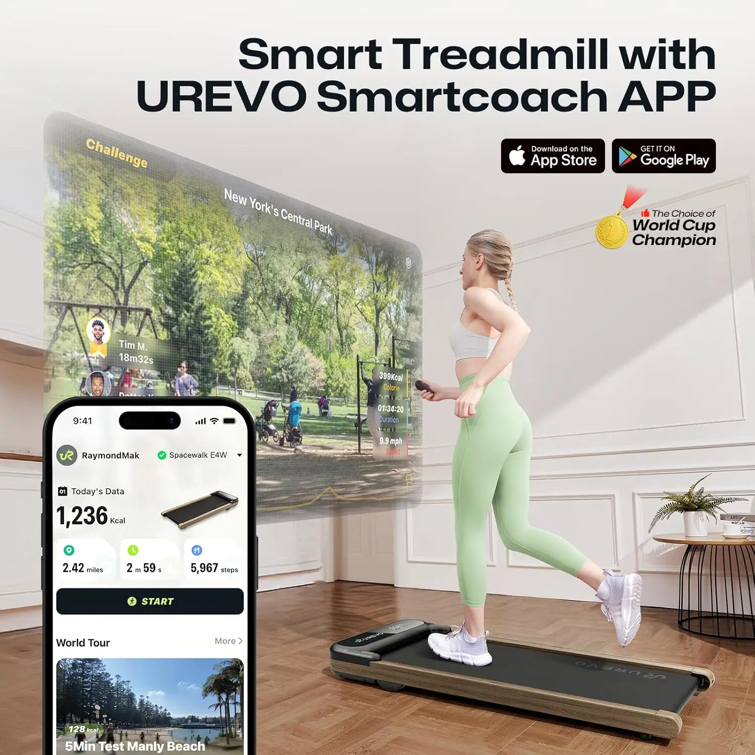 Under-Desk Treadmill with Dual Shock Absorption, Quiet Motor, Fitness App Featuring Activity Tracking and MIIT Mode, Plug-and-Play, Remote or App Control, Smart Walking Pad for Home Office