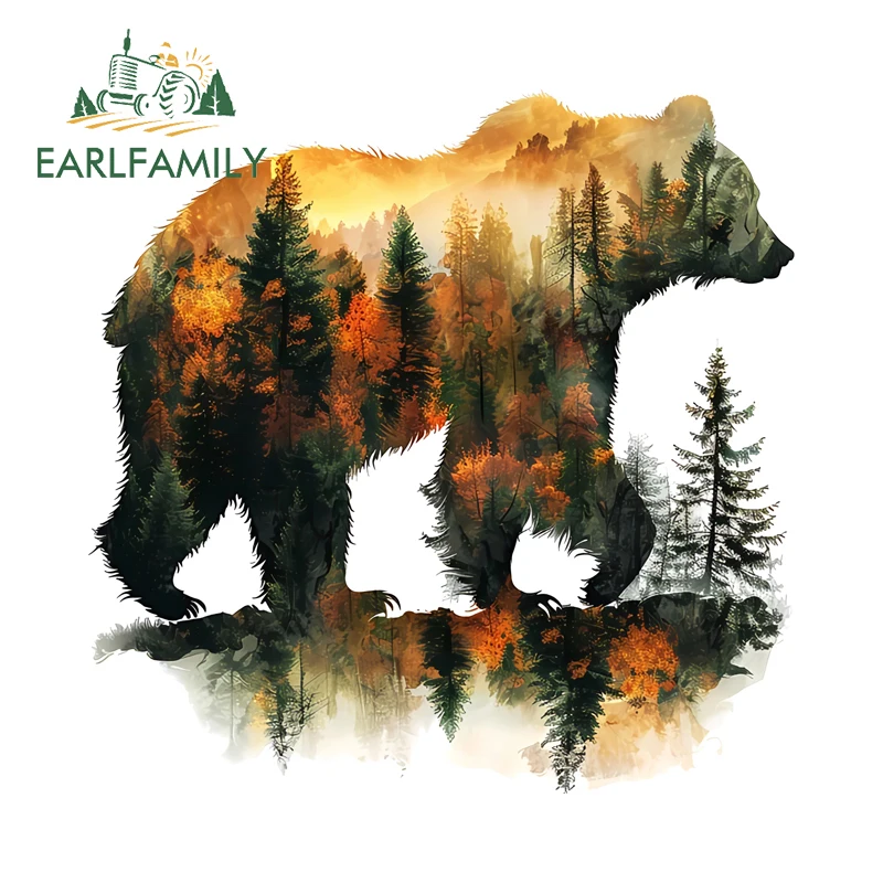 EARLFAMILY Bear With Forest Item Car Stickers Creative Fashionbale Graffiti Decals PVC Fishing Tackle Box Exterior Accessories