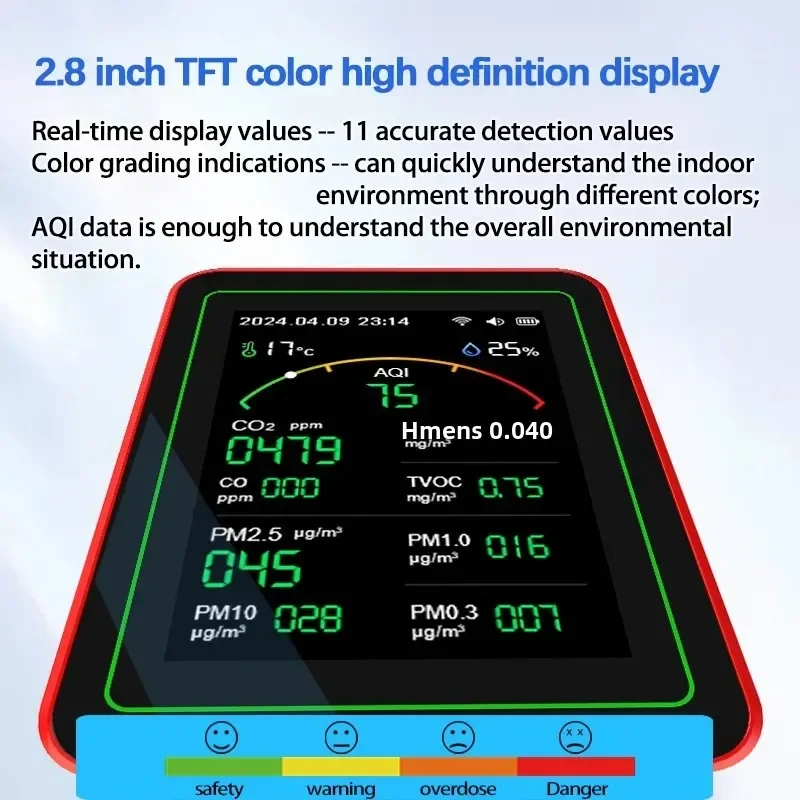 Smart WiFi Air Quality Monitors Multifunction Automatic Alarm CO2 CO Formaldehyde PM2.5 Temp Humidity of Air Quality Sensor Tuya