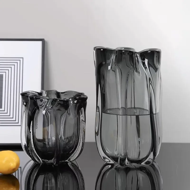 Nordic Modern Thickened Glass Vase Large Flower Arrangement Home Decor for Living Room TV Cabinet Dining Table Centerpiece