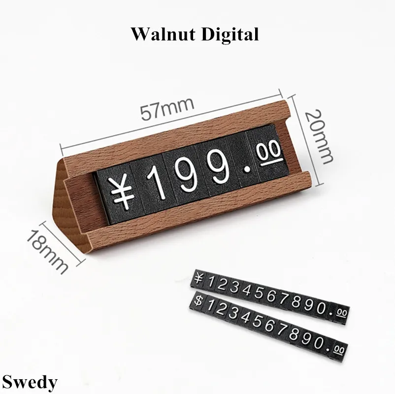 Wood Mini Price Signage Digital Cubes Tags Jewelry Plastic Price Strips Retail Price Label Sign Holder Display Stand