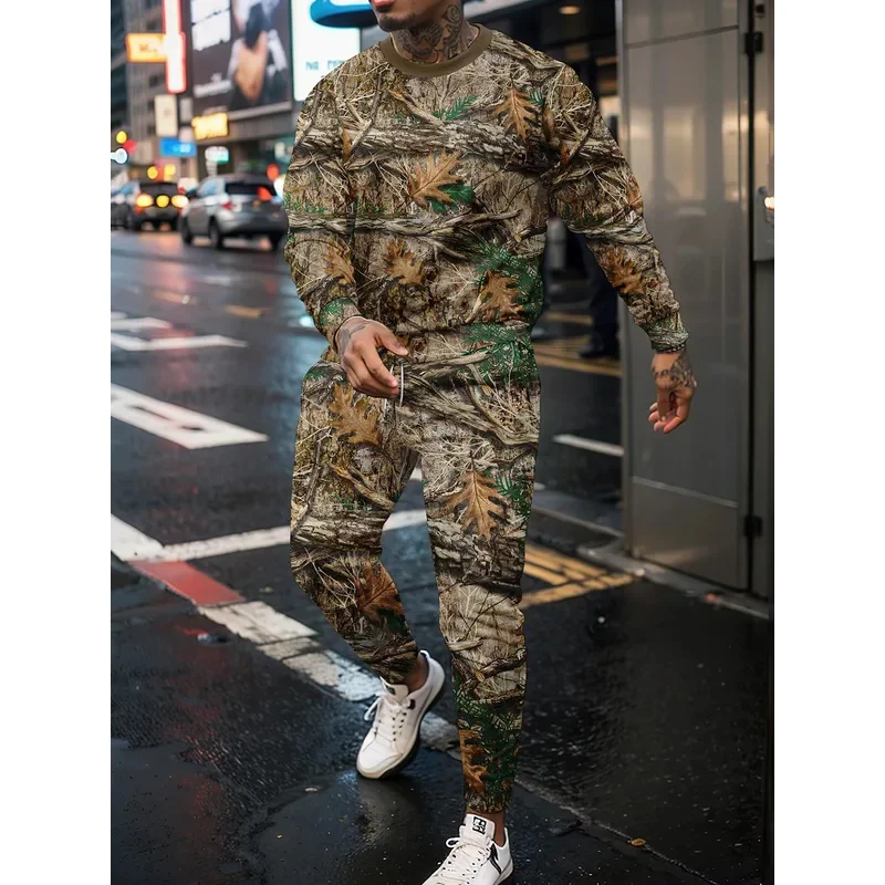 Jungle Camouflage 3D Print Long Sleeve Man 2 Piece Set Streetwear Casual Tracksuit Male Oversized Tops Basketball 2PCS Sets