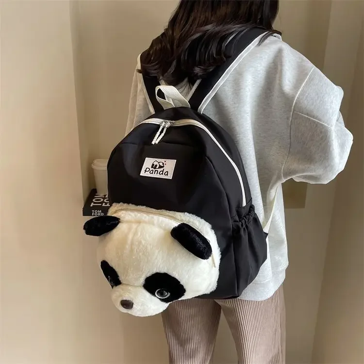 Bolsa de diseñador ligera de dibujos animados para estudiantes adolescentes, Panda de felpa, mochilas escolares, mochilas escolares, al por mayor