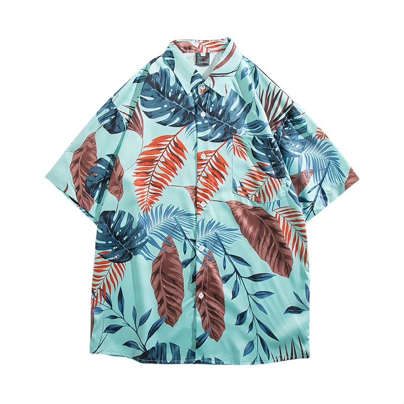Men's Summer Seaside Vacation Short Sleeve Printed Shirt Loose Casual Handsome Versatile Top Retro Hawaiian Beach Floral Shirt
