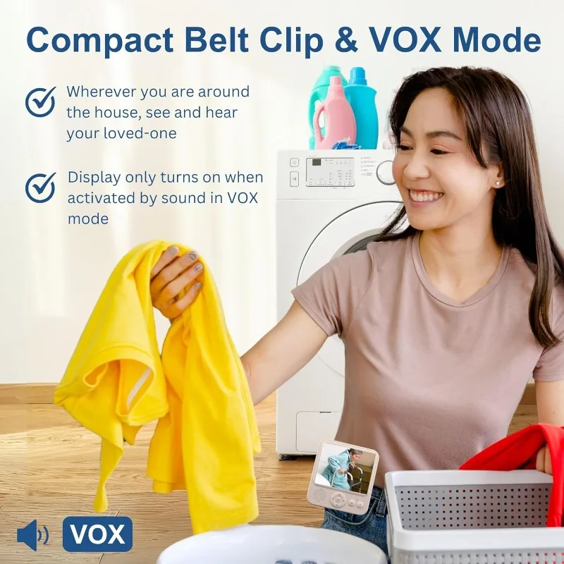 Monitor Video Intelligente per Assistenza Adatto per Bambini, Portatile, Ricaricabile, Visione Notturna a Infrarossi, Connessione Sicura, Senza WiFi