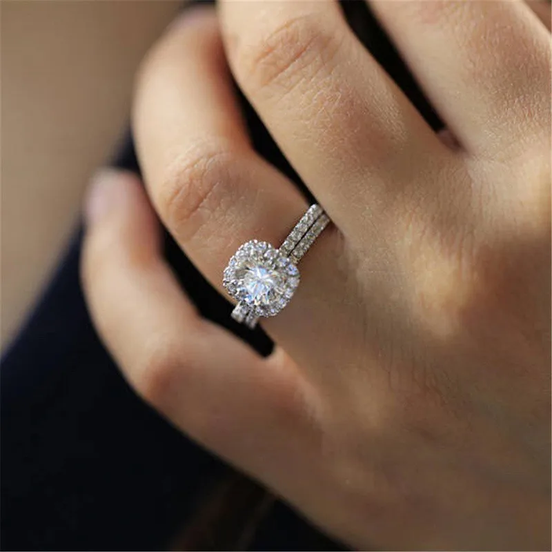 Wedding Engagement Rings Set For Women All Size White Gold Color AAA+Cubic Zircon Classic Fashion Jewelry SR531-M