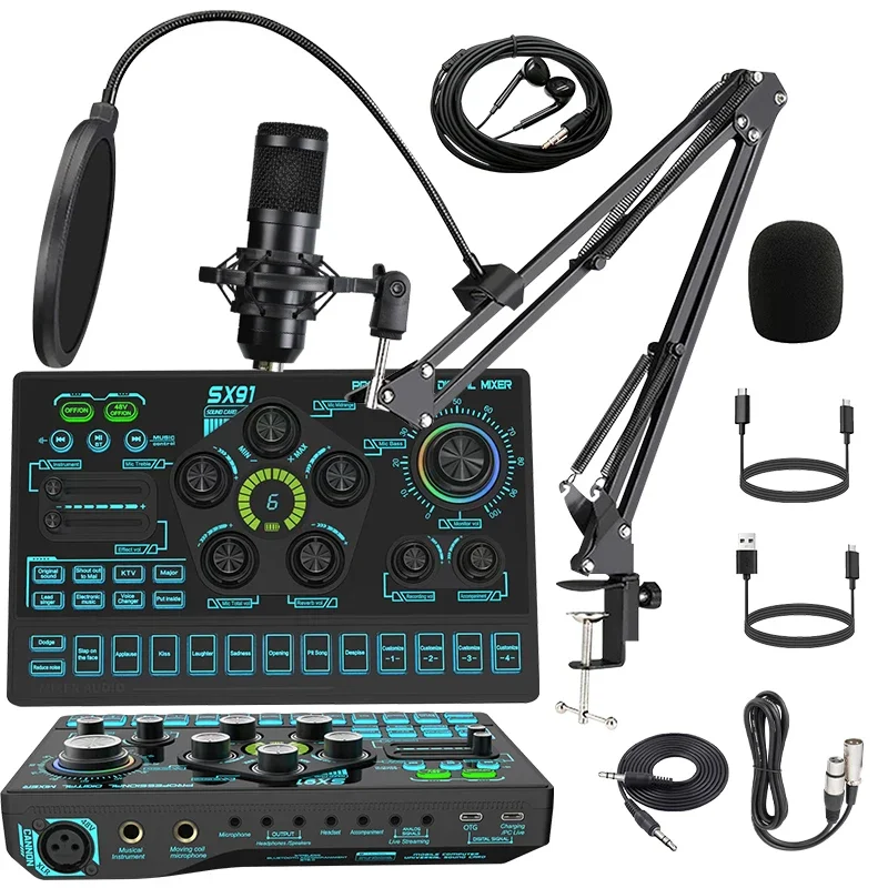 

Professional SX91 48V Live Sound Card Set Audio Usb Sound Cards BM800 U87 ZX320 Condenser Studio Microphone Streaming Podcast
