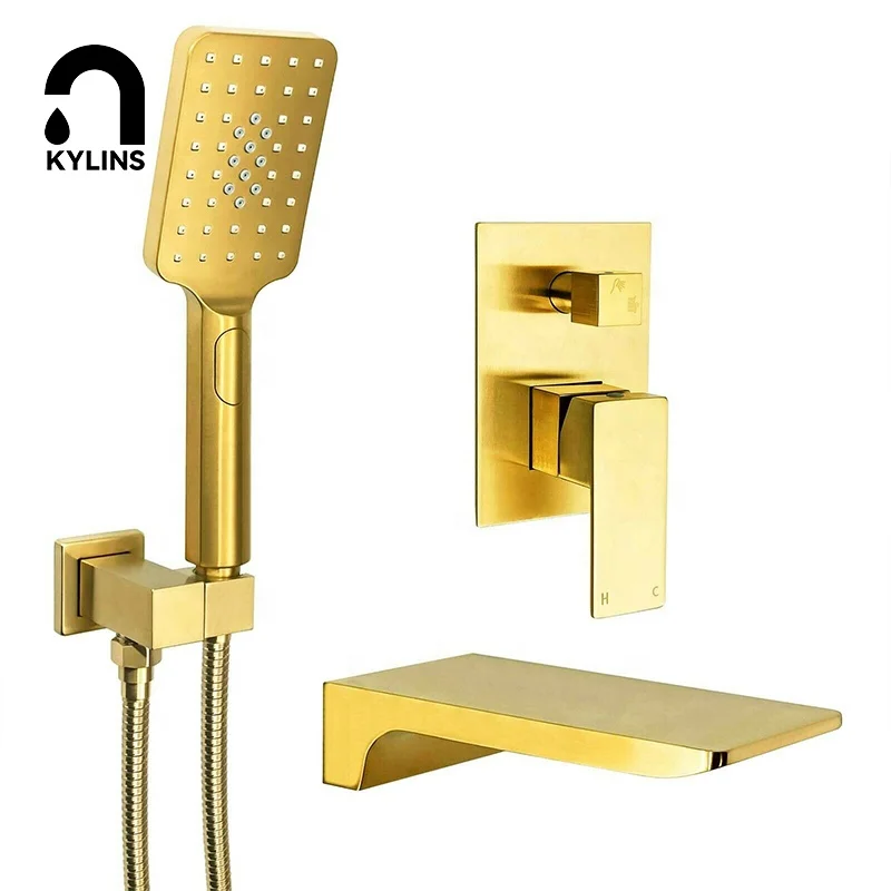 Factory Supply Stainless 304 Bathroom Mixer Tap Brushed Gold Shower Set Faucet Bathroom Bath Shower