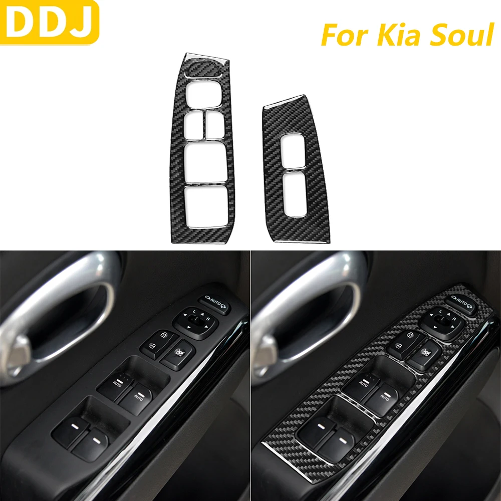

For Kia Soul 2014-2019 Real Carbon Fiber Front Door Window Lift Switch Control Panel Trim Cover Car Interior Accessories Sticker