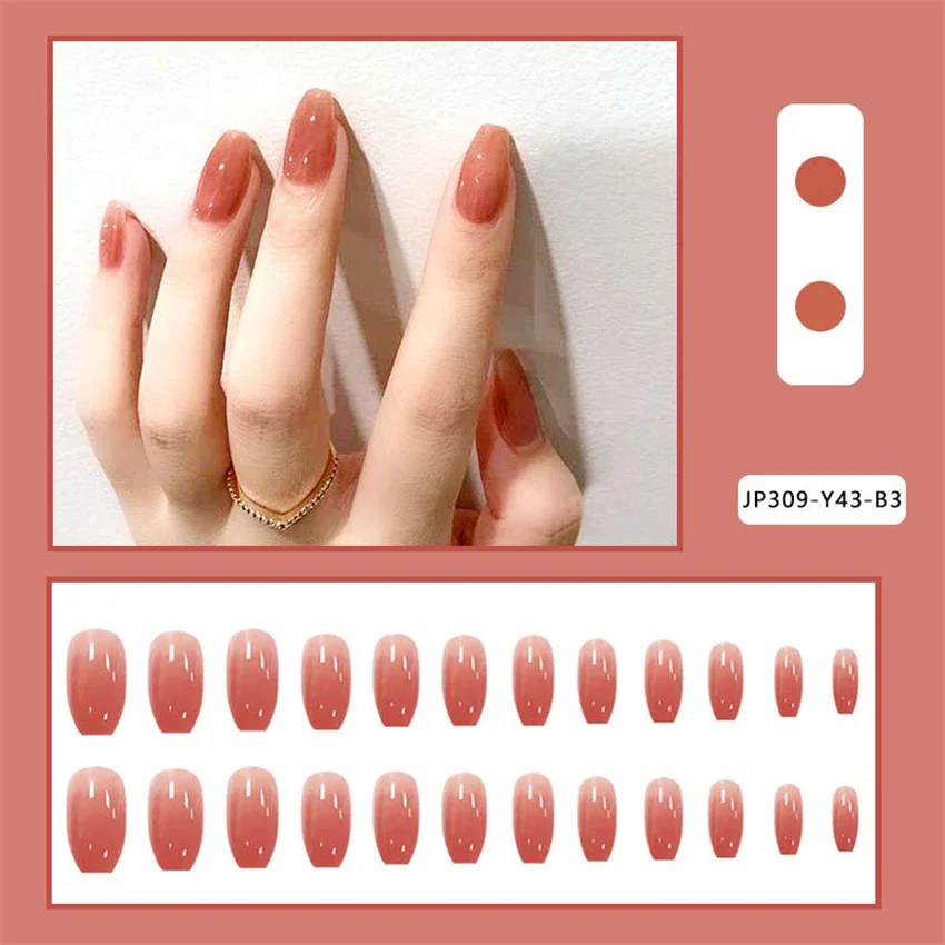 24Pcs/Set Light Cherry Blossom Purple Design Press on Nail Full Coverage Fake Nails Tips Simple Solid Colour Wearing False Nails