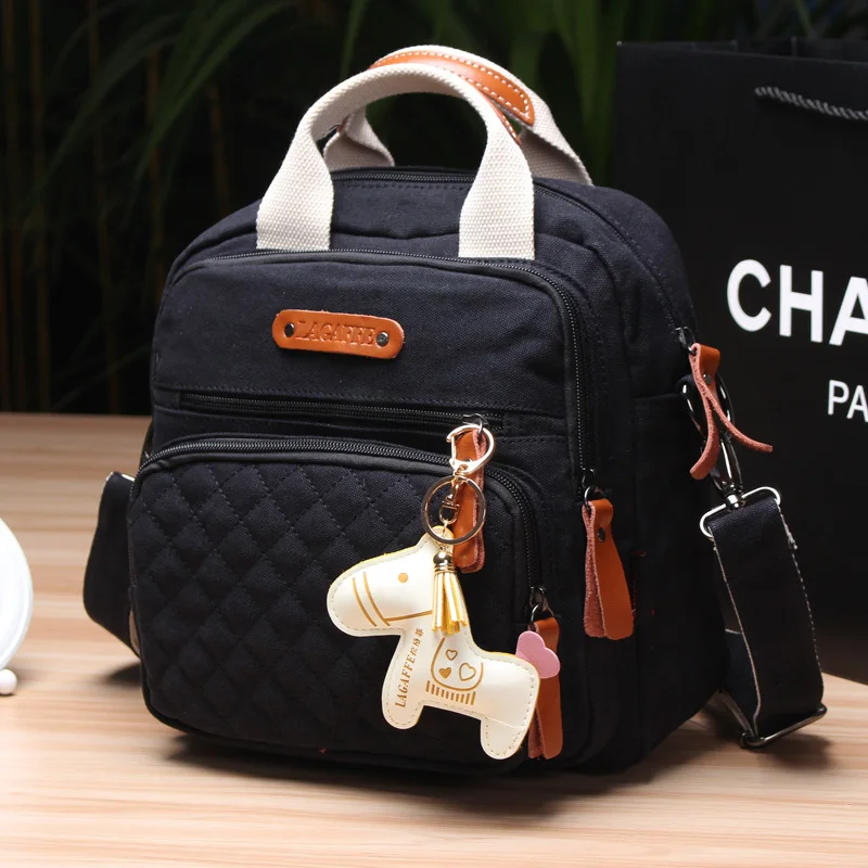 Portable Diaper Bag Striped Canvas Multi-functional Women's Casual Bag Large Capacity Single Shoulder Crossbody Mummy Bag