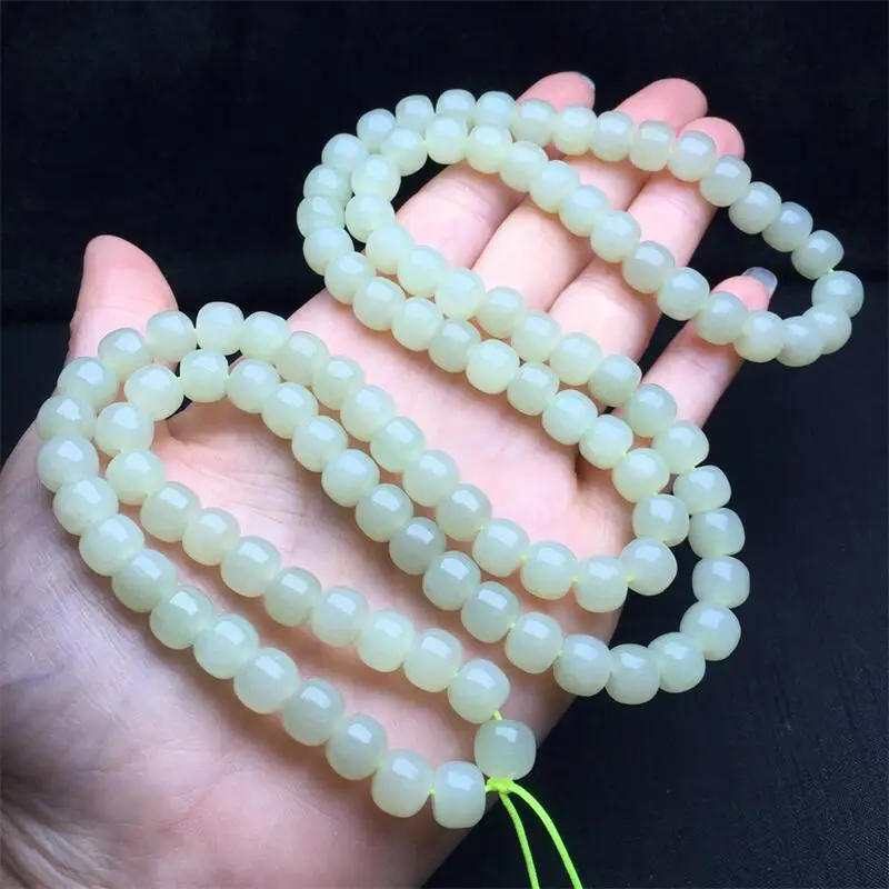 8MM Natural Hetian Jade Buddha Bead Necklace Charms Handmade Fortune Energy Bangle Mineral Woman Amulet Jewelry Gift 1PCS