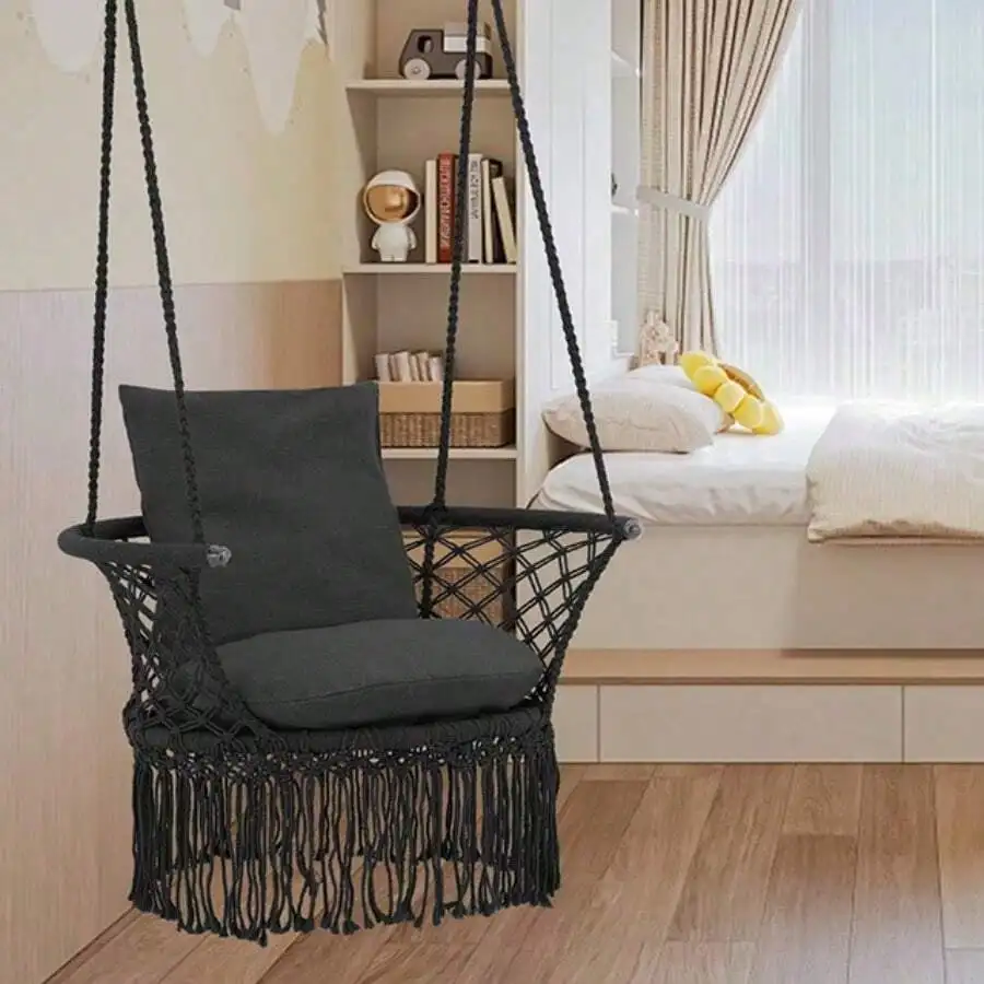 Boho Cotton Rope Hanging Swing Chair with Tassels