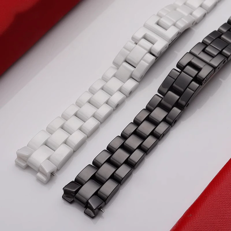 16mm 19mm senior Convex Watchband Ceramic Black White Watch For J12 Bracelet Bands  Strap Special Solid Links Folding Buckle