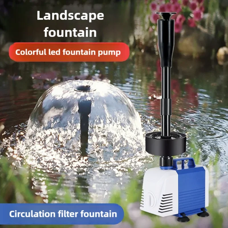 Bomba de fuente de estanque de peces de 110V y 220V, lámpara LED pequeña, bomba de agua para fuente, filtro de circulación de paisaje para pecera, aumento de oxígeno