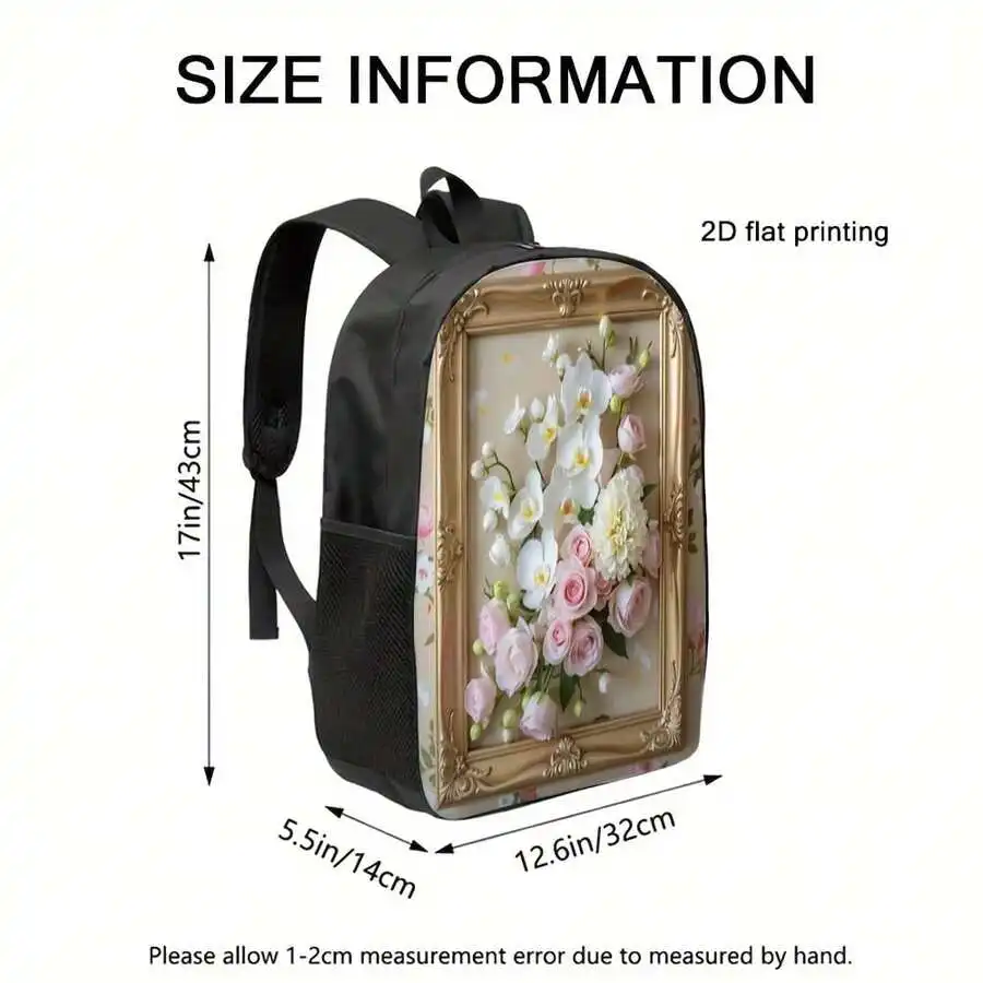 

Elegant Floral Print Backpack With Zipper Closure Adjustable Strap Lightweight Travel Bag