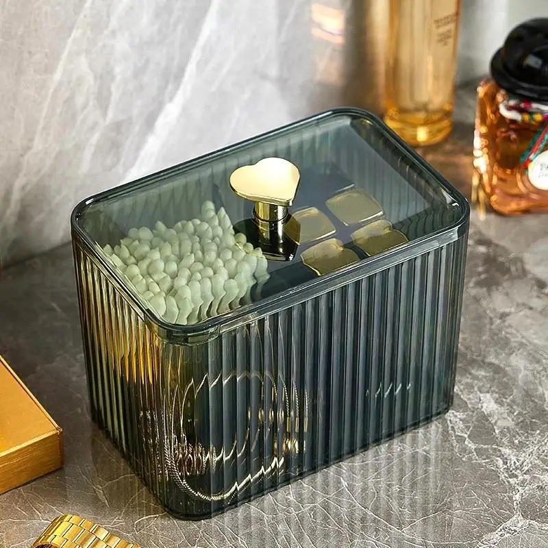 Boîte de rangement cosmétique en acrylique pour coton-tiges, organisateur de maquillage anti-poussière pour bureau, support pour coton démaquillant et rouges à lèvres