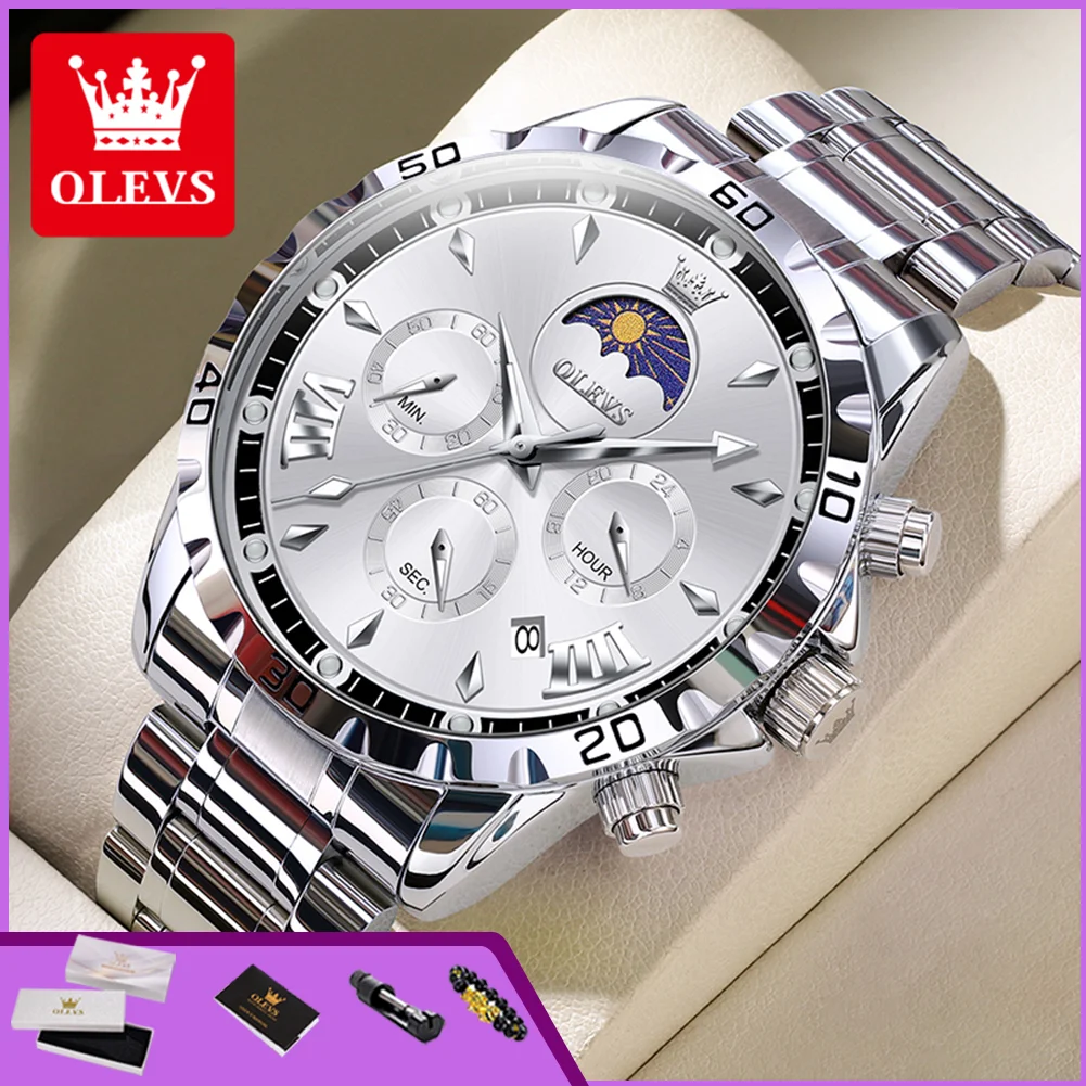 

OLEVS 2949 Top Luxury Man Watch Business Luminous Calendar Waterproof Moon Phase Chronograph Original Quartz Wrist Watch For Man