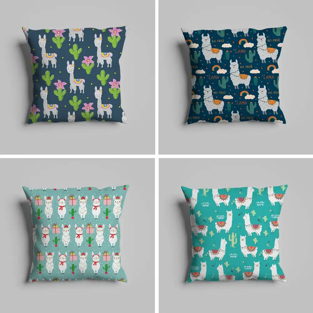 

Cartoon Llama Pattern Pillow Case Pillowcase For Car Pillows 60x60 Cushions Luxury Double Sided Cover Home And Decoration Sofa