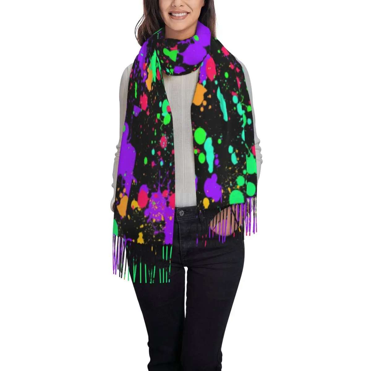 Sciarpa colorata con vernice al neon Sciarpa femminile con stampa graziosa schizzi Grandi sciarpe Moda invernale Scialli e involucri Bandana calda e morbida di design