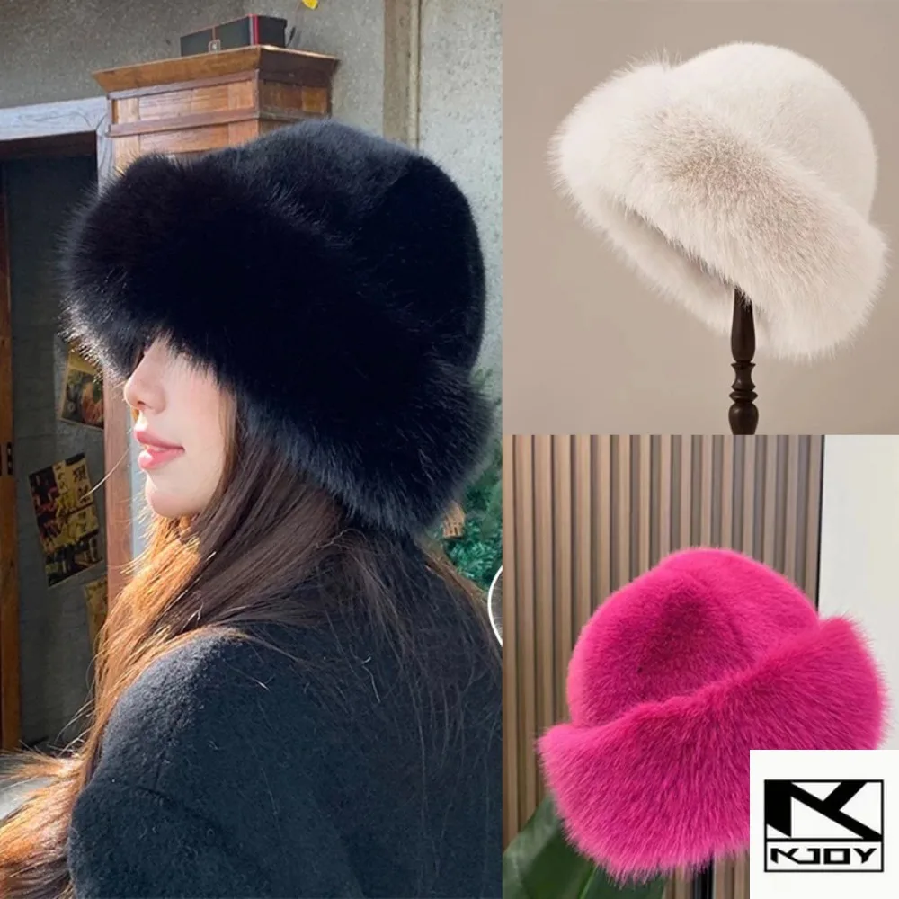 kkjoy Women Fluffy Fur Bucket Hat Thick Plush Fisherman Cap used for winter daily wear christmas gift