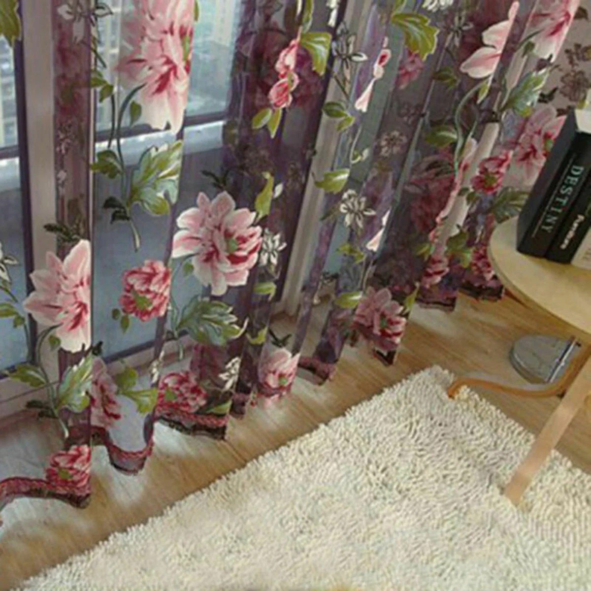 Restaurant Curtain Panel Wall Valances Window 1*2.5m Coffee shop Decoration Door Drape Floral Home Scarf Sheer
