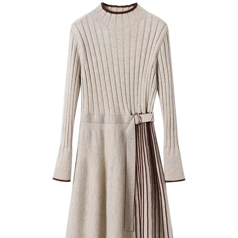 الخريف والشتاء فضفاض مطوي فستان من الصوف المحبوك التخسيس قاعدة فستان من الصوف أنيقة البلوز قميص w676 #5