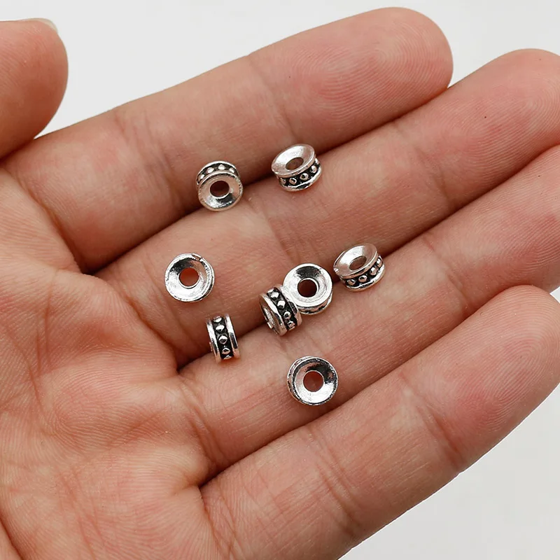 50pcs/lot Simple Wheel Shape Loose Beads Spacer 6mm Handmade Bracelets Necklace Jewelry Metal Beads Charms DIY Jewelry Findings
