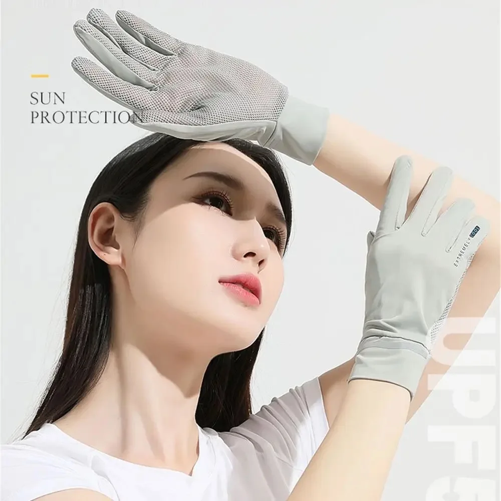 Lady Sunscreen Ice Silk Gloves Female Summer Sun Protection Gloves Fashion Cycling Driving Running Mittens Thin Anti-UV Gloves