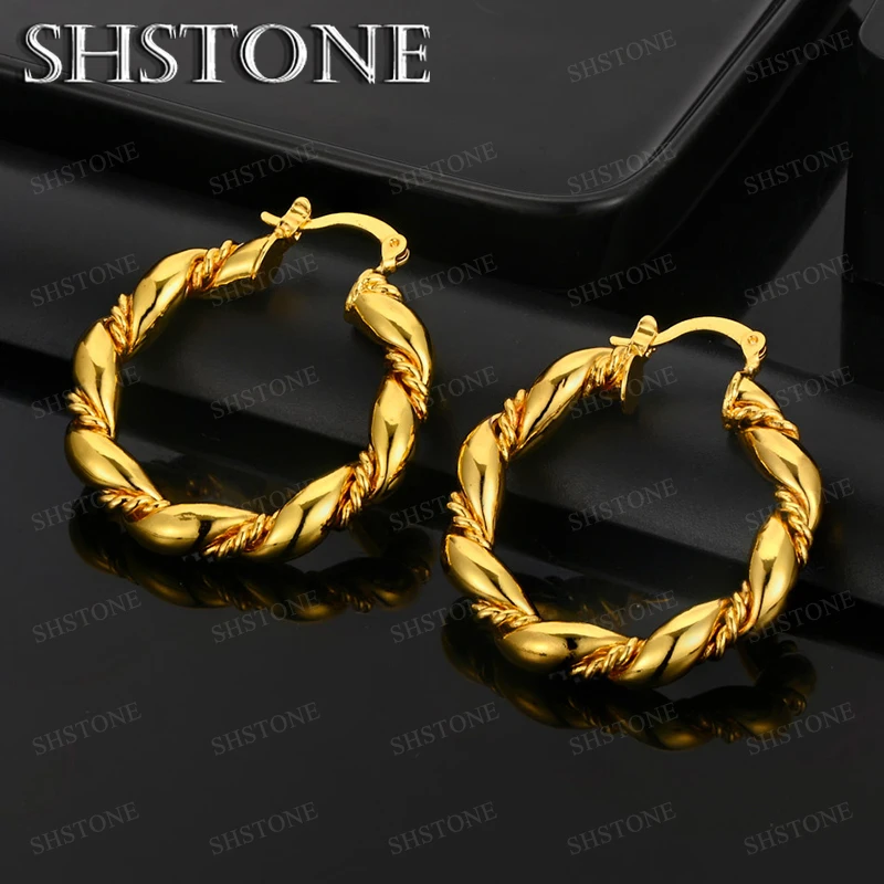 

Hot New 18K Gold 30mm Twisted Round Hoop Earrings Fashion Party Women Wedding Jewelry Fine Elegant Christmas Gifts Accessories