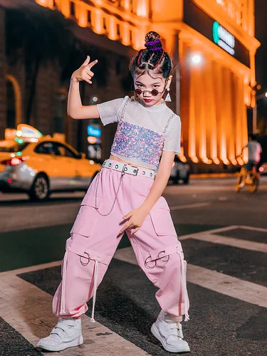 Traje de moda para niñas, traje de actuación, ropa de baile k-pop, ropa de baile urbano para niñas, ropa fresca para niños, baile de Jazz