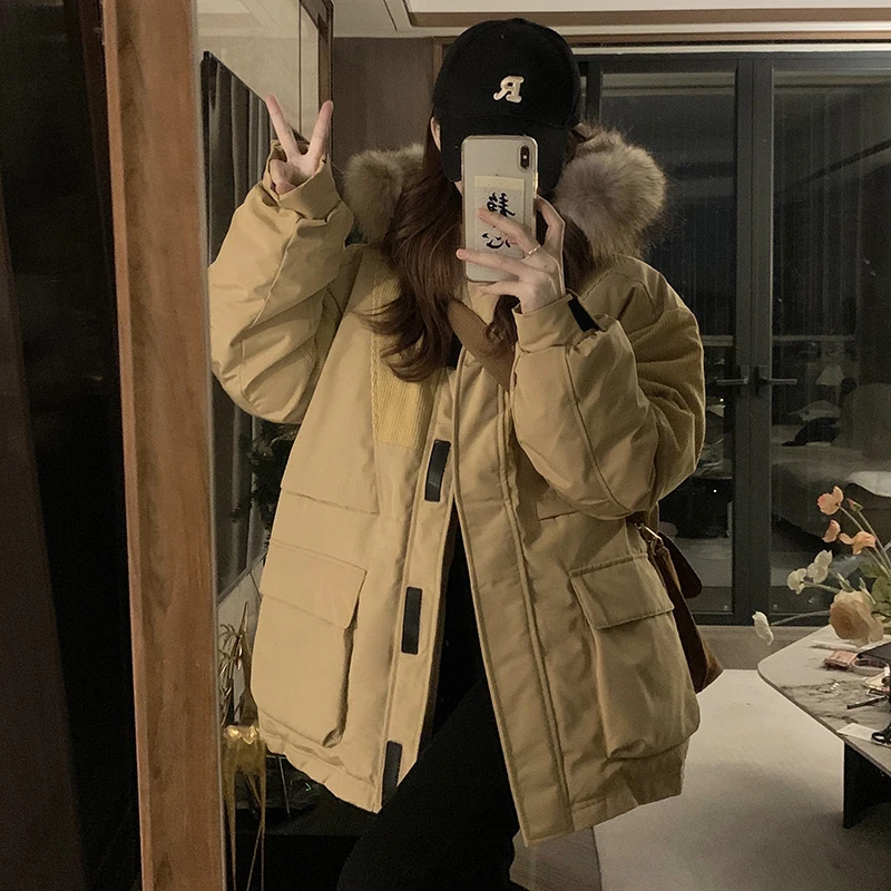 2023 New Winter Autumn Fashion Women Duck Down Jacket Loose Vintage Parka Outerwear Fox Fur Collar Ladies Puffer Coat Female