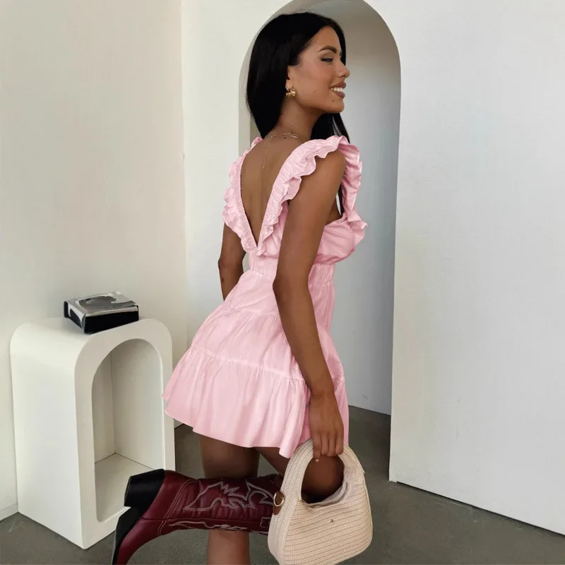 Zomer sexy diepe V slim fit a-lijn jurk voor vrouwen chique taartstijl korte rok feestkleding nachtclubjurk elegante mode-look