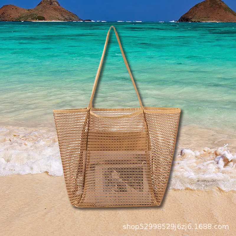 

Large capacity beach bag shoulder handbag beach net bag men and women bathing swimming clothes storage bag