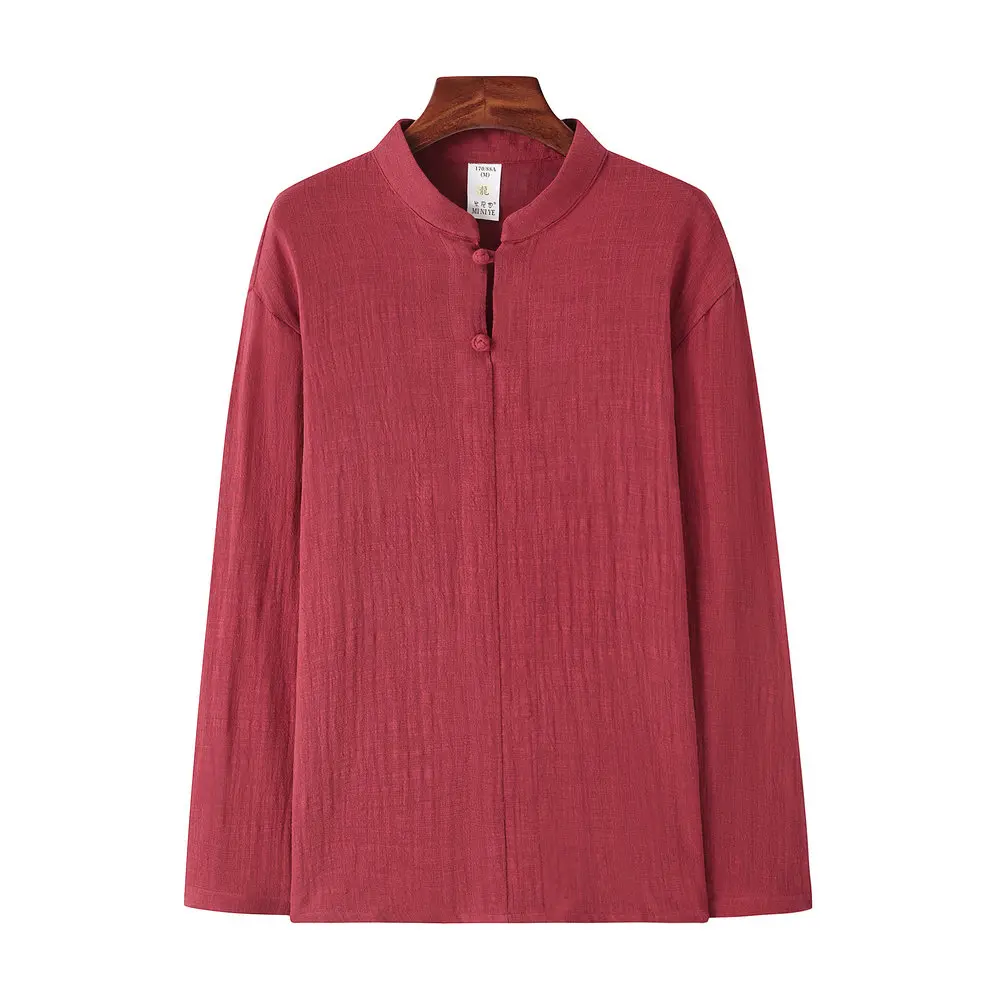 Men Bamboo Cotton Long Sleeve Shirt Breathable Mandarin Collar Spring Summer Fall Top Zen Design for Meditation Casual Outfits