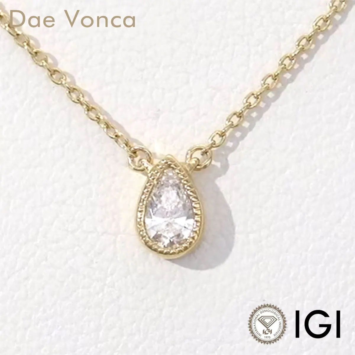 14K Yellow Gold Solitaire Diamond Pendant Charm IGI Certified Pear Cut Lab Grown Diamond Vintage Milgrain Bezel Diamond Necklace
