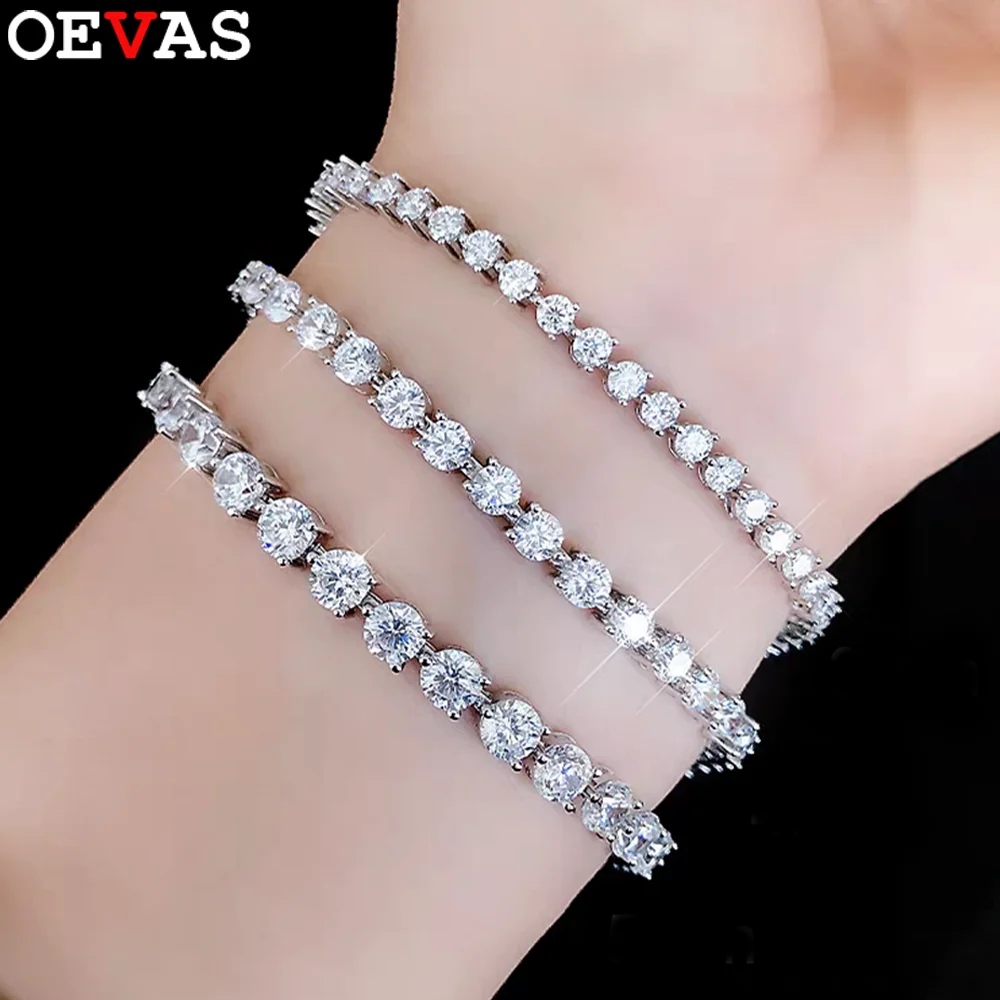 

OEVAS 3/4/5MM Full Moissanite Bracelet For Women S925 Sterling Silver D VVS1 Lab Diamond Eternity Bracelet Party Jewelry Gift