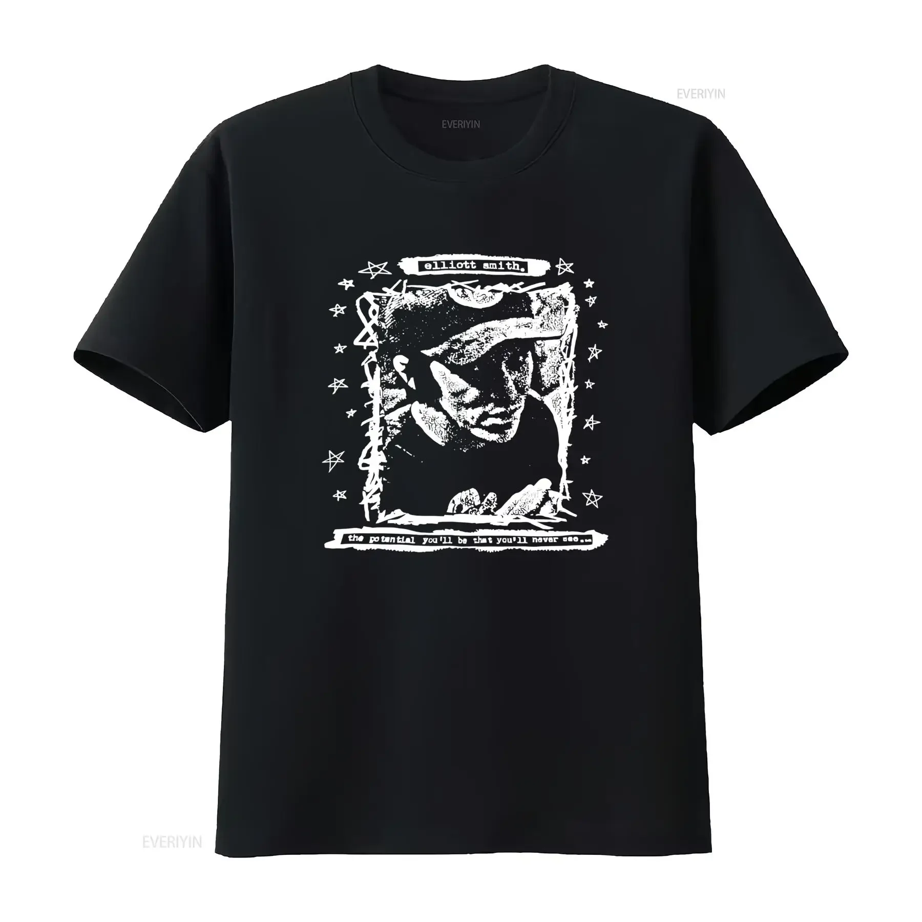 Elliott Smith The Potential You'll Be Black  T Shirt Retro Star Design Comfortable Fabric Perfect for Fans vintage Washed