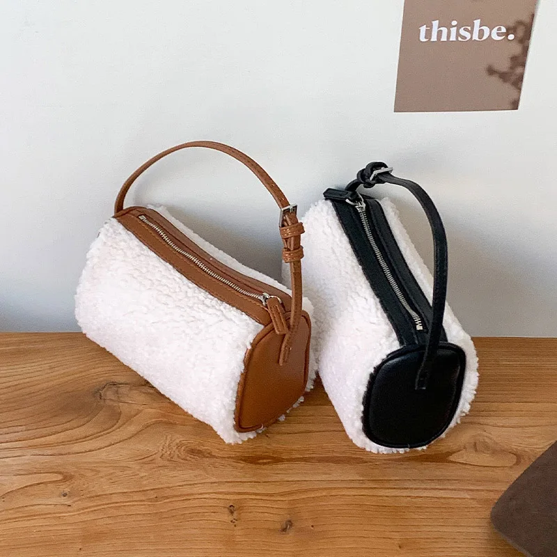 

Корейский стиль, плюшевая сумка через плечо, осенне-зимняя модная пригородная универсальная сумка из меха ягненка для женщин