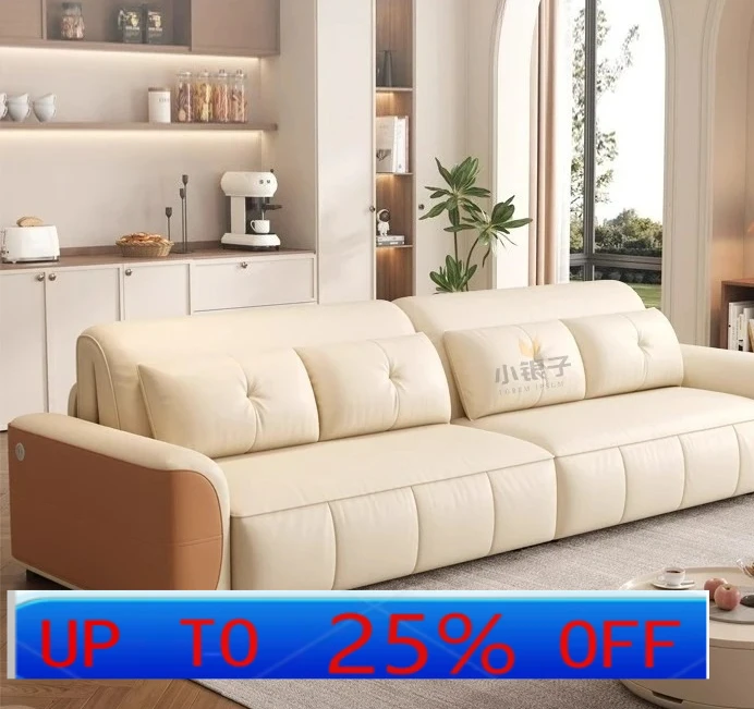 

LH intelligent remote control electric leather sofa bed folding dual-purpose cream wind small apartment living room study