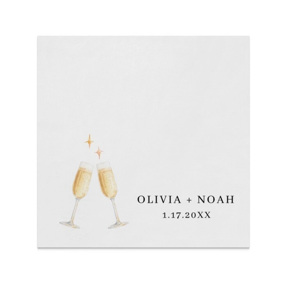 50Pcs Personalized Couples Shower Napkins, Custom Champagne Toast Cocktail Napkins, Wedding Engagement Anniversary Party Napkins