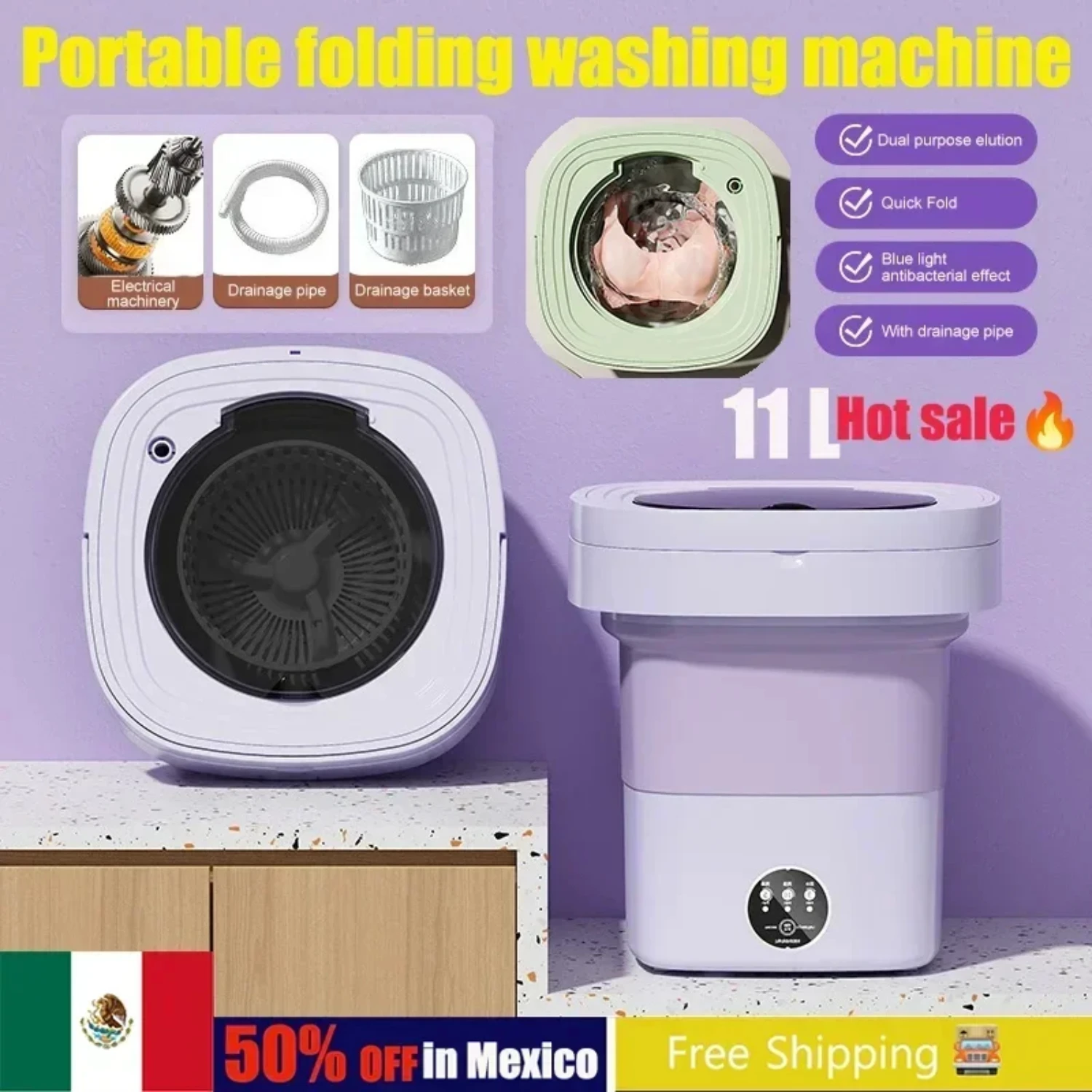 NEW Ideal for clothes washing and bucket washing, this portable mini washing machine with spin dryer boasts ultrasonic technolog