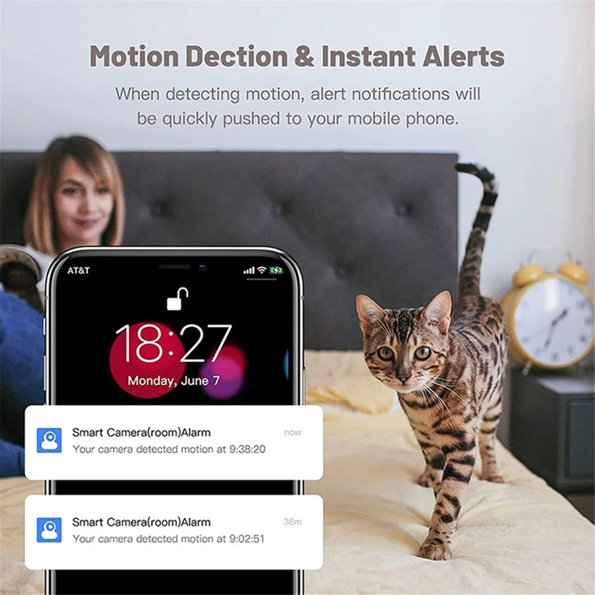 กล้องไร้สาย 1080P 355 °   กล้องมินิสัตว์เลี้ยงกล้องเฝ้าระวังวิดีโอพร้อม Wifi Baby Monitor สมาร์ทโฮมสีดํา US PLUG