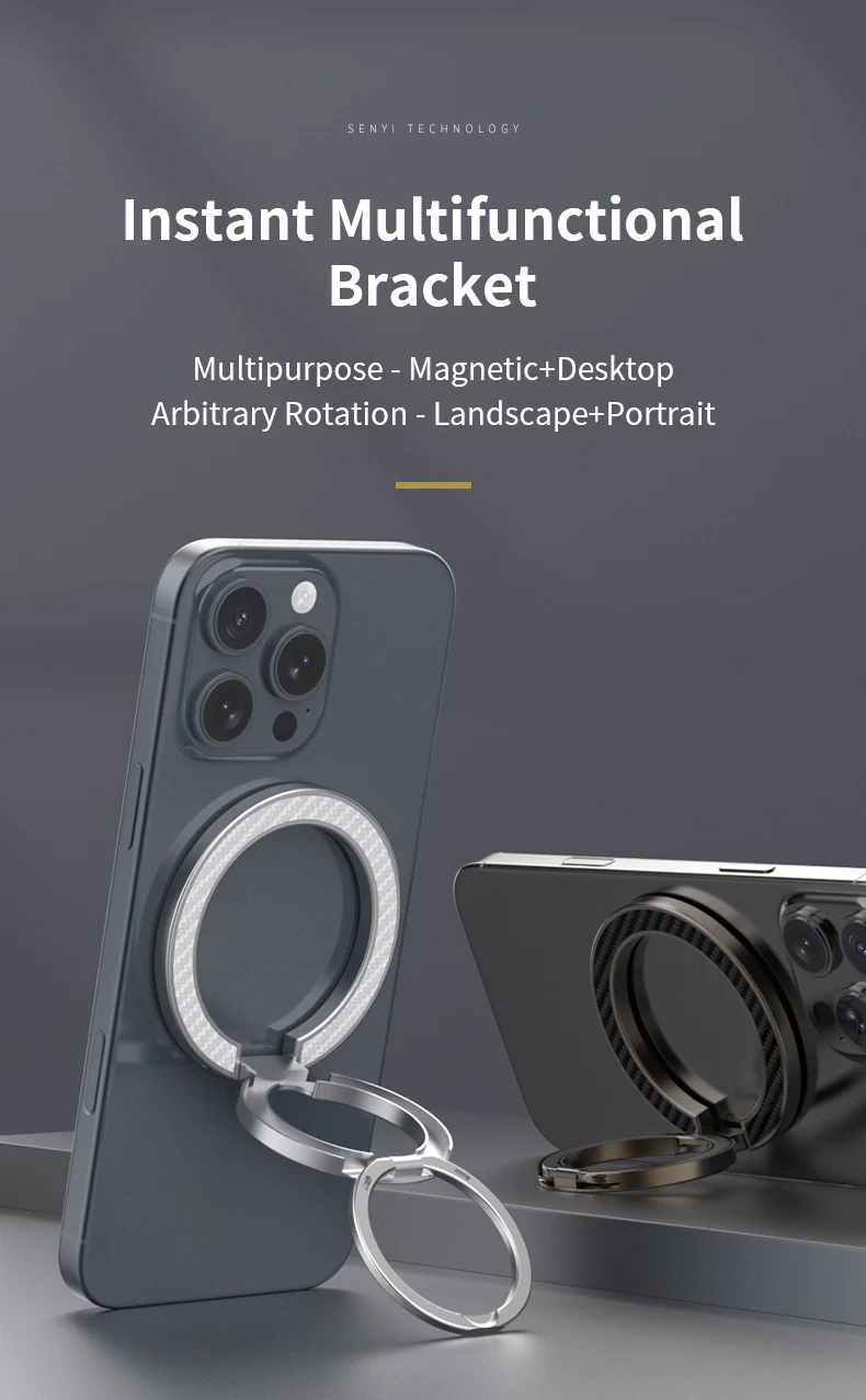 Magnetischer Handy-Fingerringhalter für Magsafe-Handy, doppelseitiger Magnetständer, Kohlefaser-Doppelring-Schnalle für iPhone 17 – Detail 9
