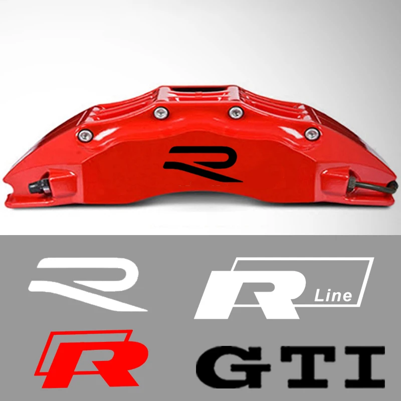 4Pcs Vinyl Film Car Brake Caliper Stickers for Volkswagen VW Rline R-Line Polo Passat GTI Golf 3 5 7 Bora Jetta Auto Wheel Decal
